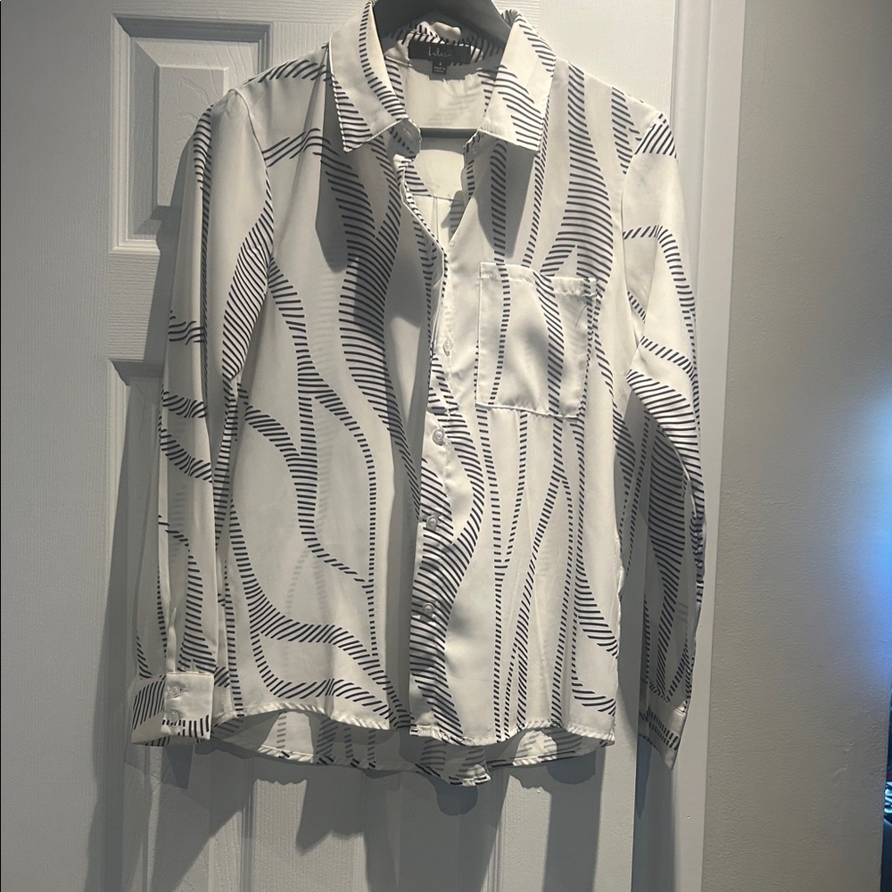 Lulu's White and Black Button Down Shirt